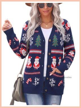 Women's Ugly Christmas Cardigan Button Down Sweater with Pockets